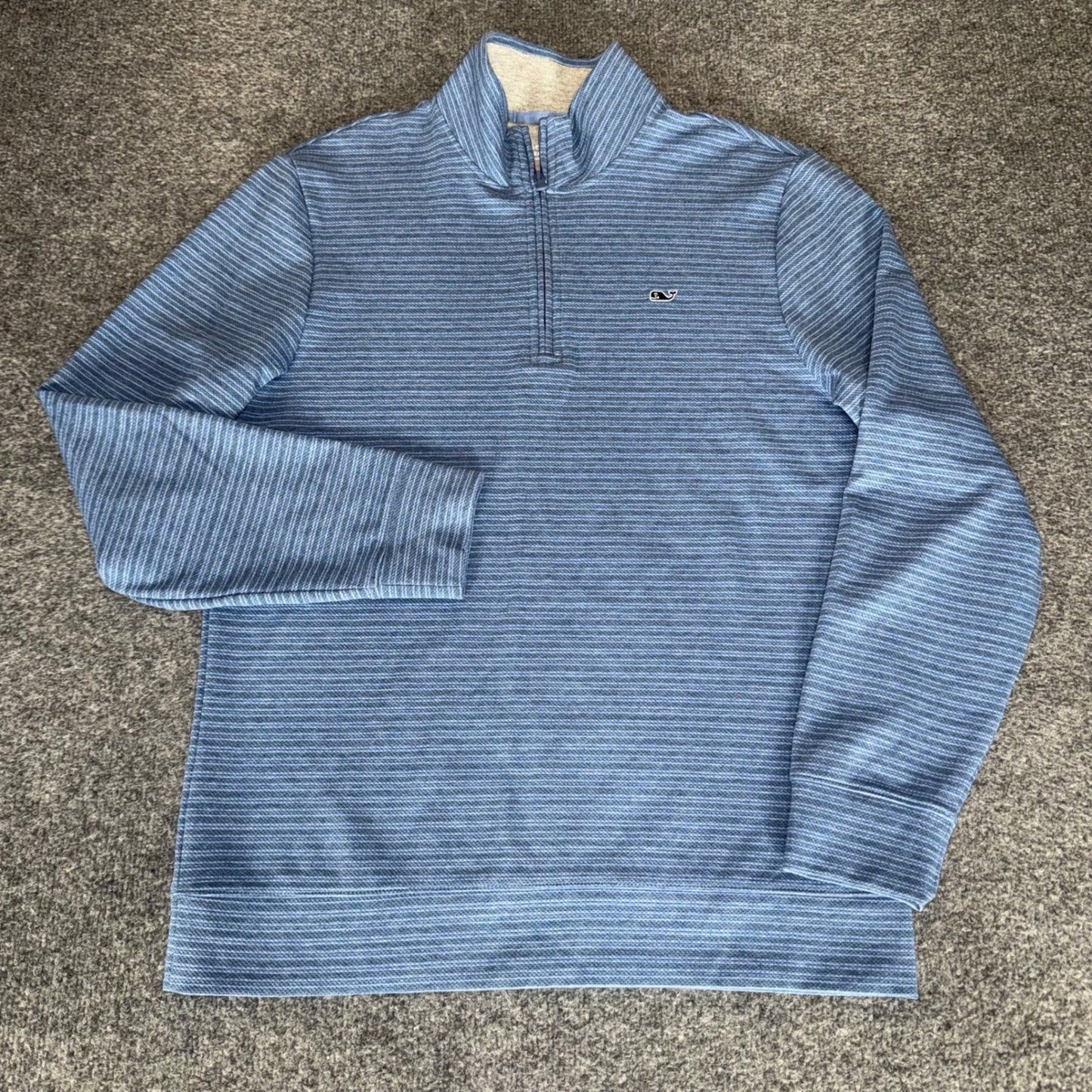 Vineyard Vines Saltwater Mens Medium Blue Striped 1/4 Zip Pullover Casual Golf