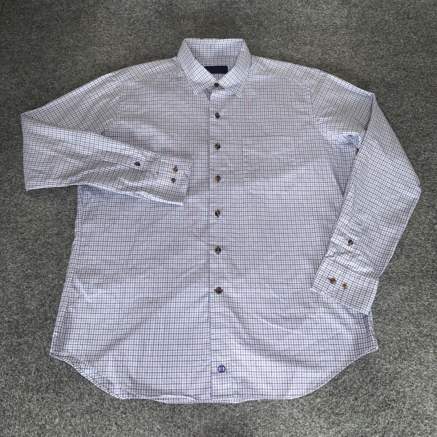 David Donahue Mens XL Purple White Check Plaid Cotton Button Down Dress Shirt