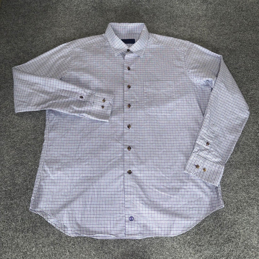 David Donahue Mens XL Purple White Check Plaid Cotton Button Down Dress Shirt
