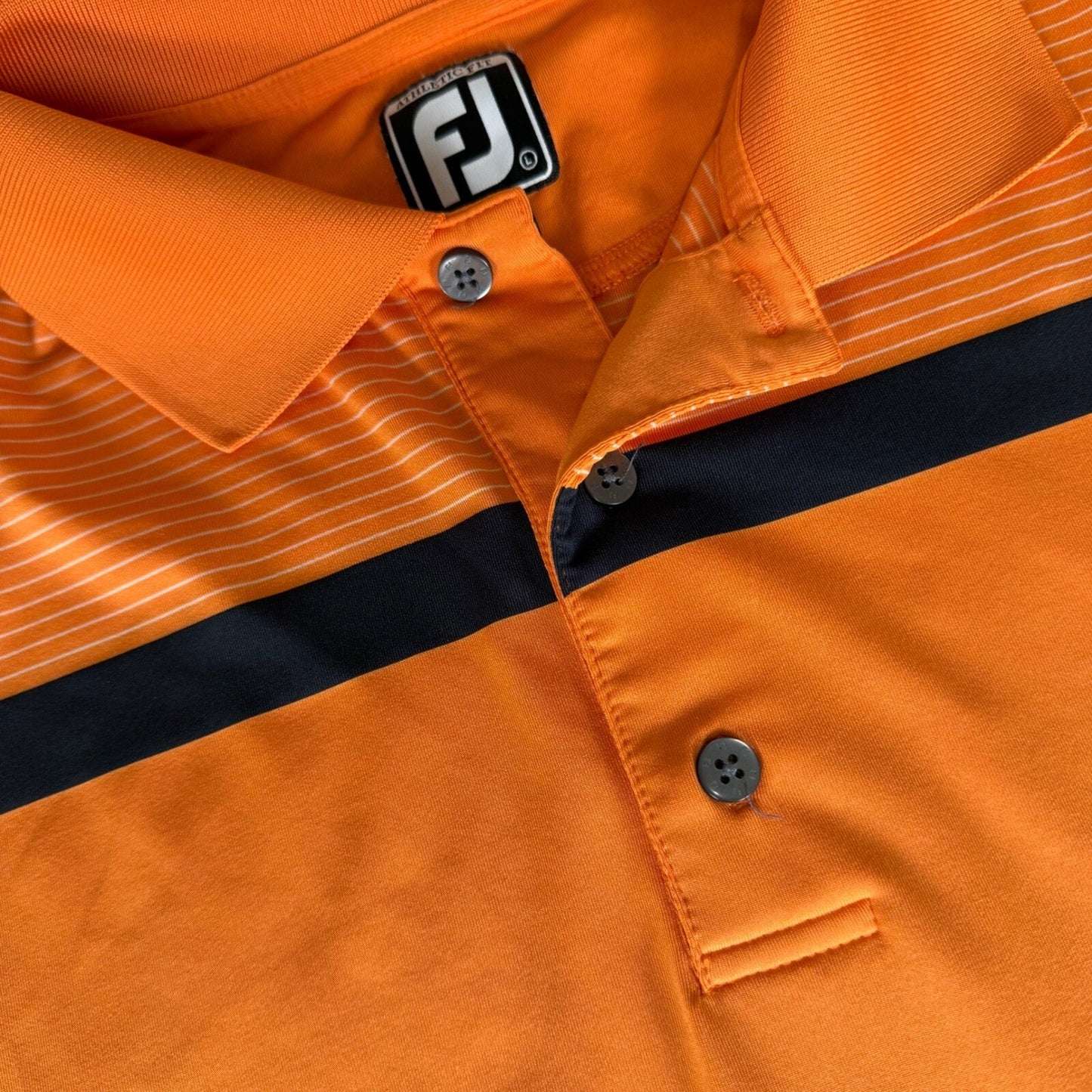FootJoy Athletic Fit Golf Polo Shirt Moisture Wicking Orange Black Mens Large