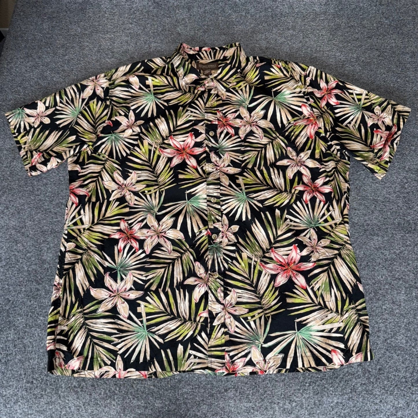 Cooke Street Hawaiian Shirt Mens 2XL Tropical Floral Palm Short Sleeve Cotton