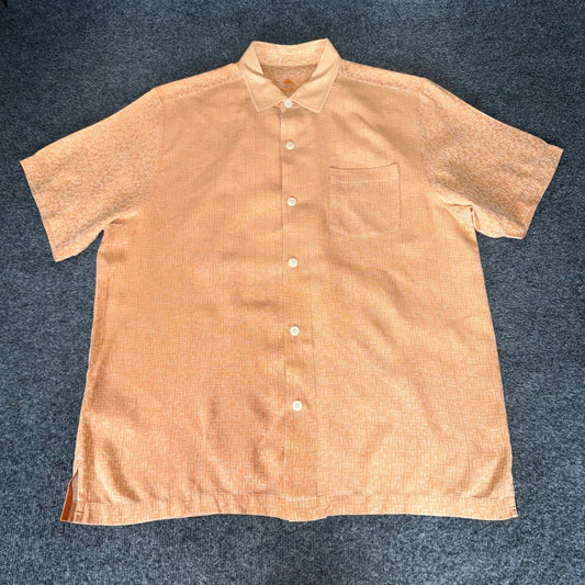 Tommy Bahama Mens Large Orange 100% Silk Short Sleeve Button Up Shirt Resort