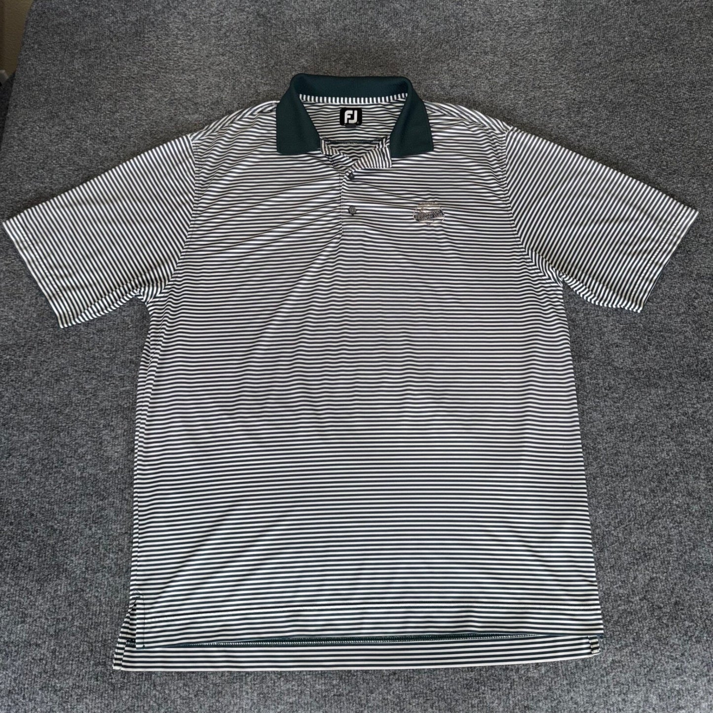 FootJoy Golf Polo Shirt Mens Large Striped Green Performance Short Sleeve Active