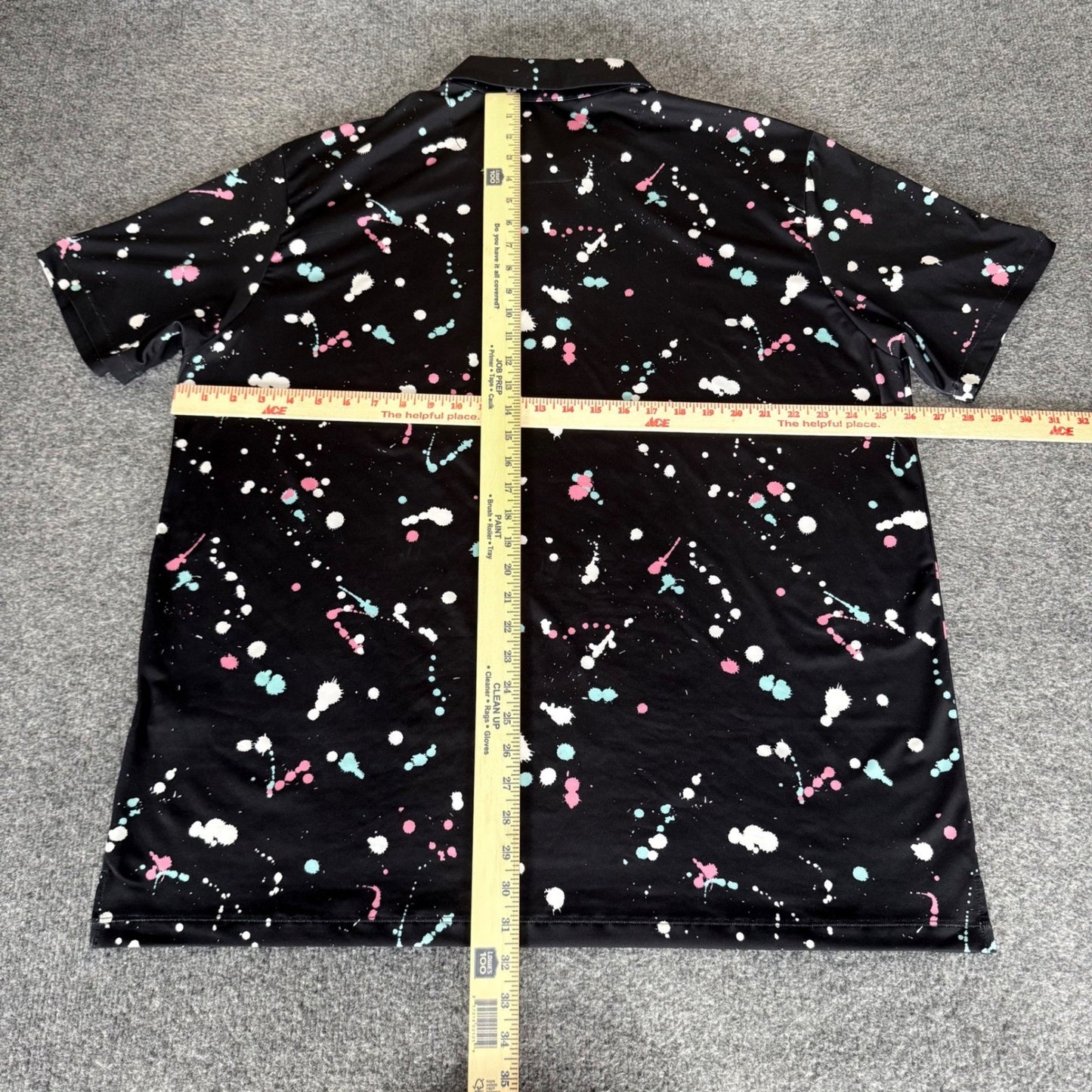 Byrdgang Mens 2XL Black Paint Splatter Performance Polo Shirt Short Sleeve Top