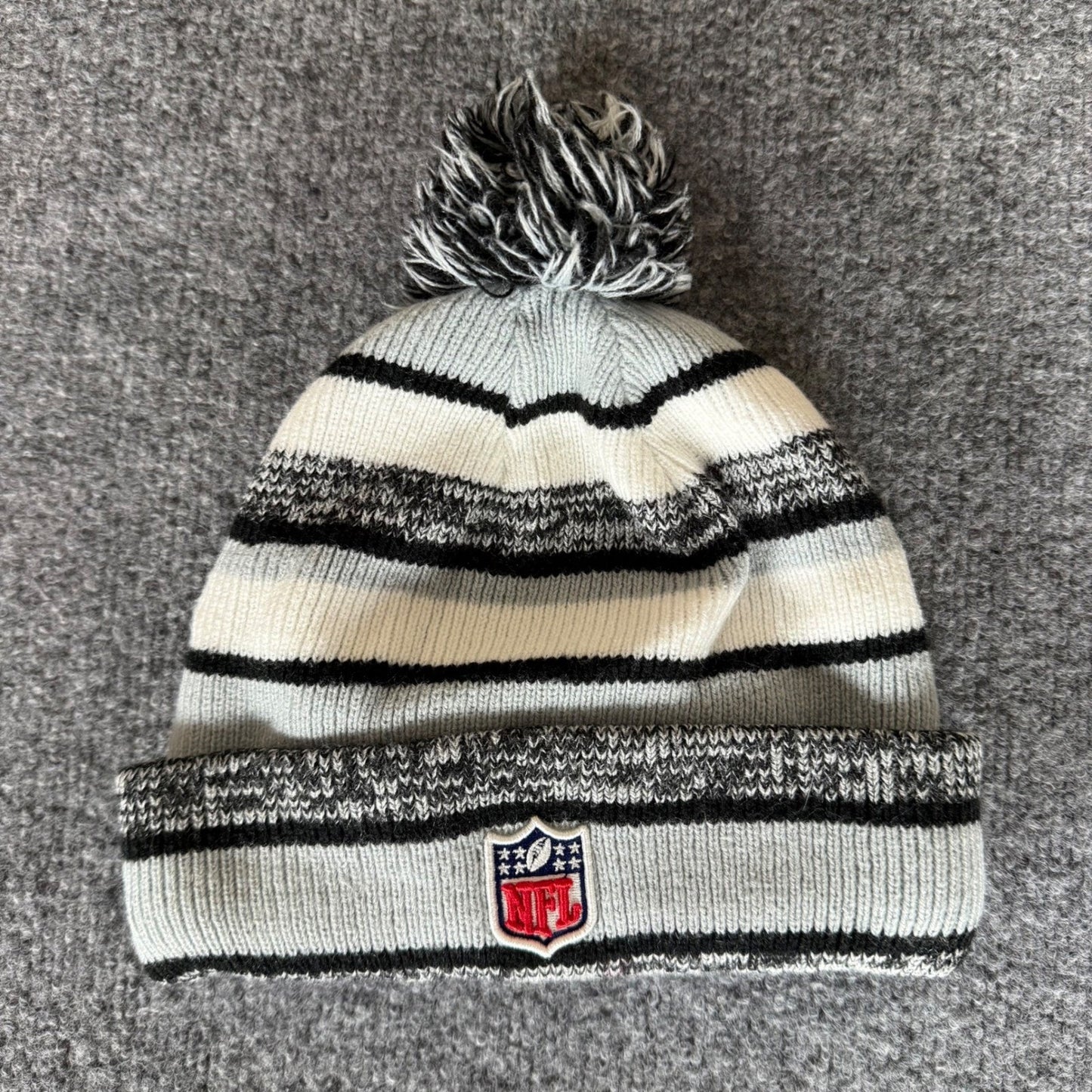 Las Vegas Raiders New Era Beanie Pom Pom Knit Hat NFL Football Striped One Size