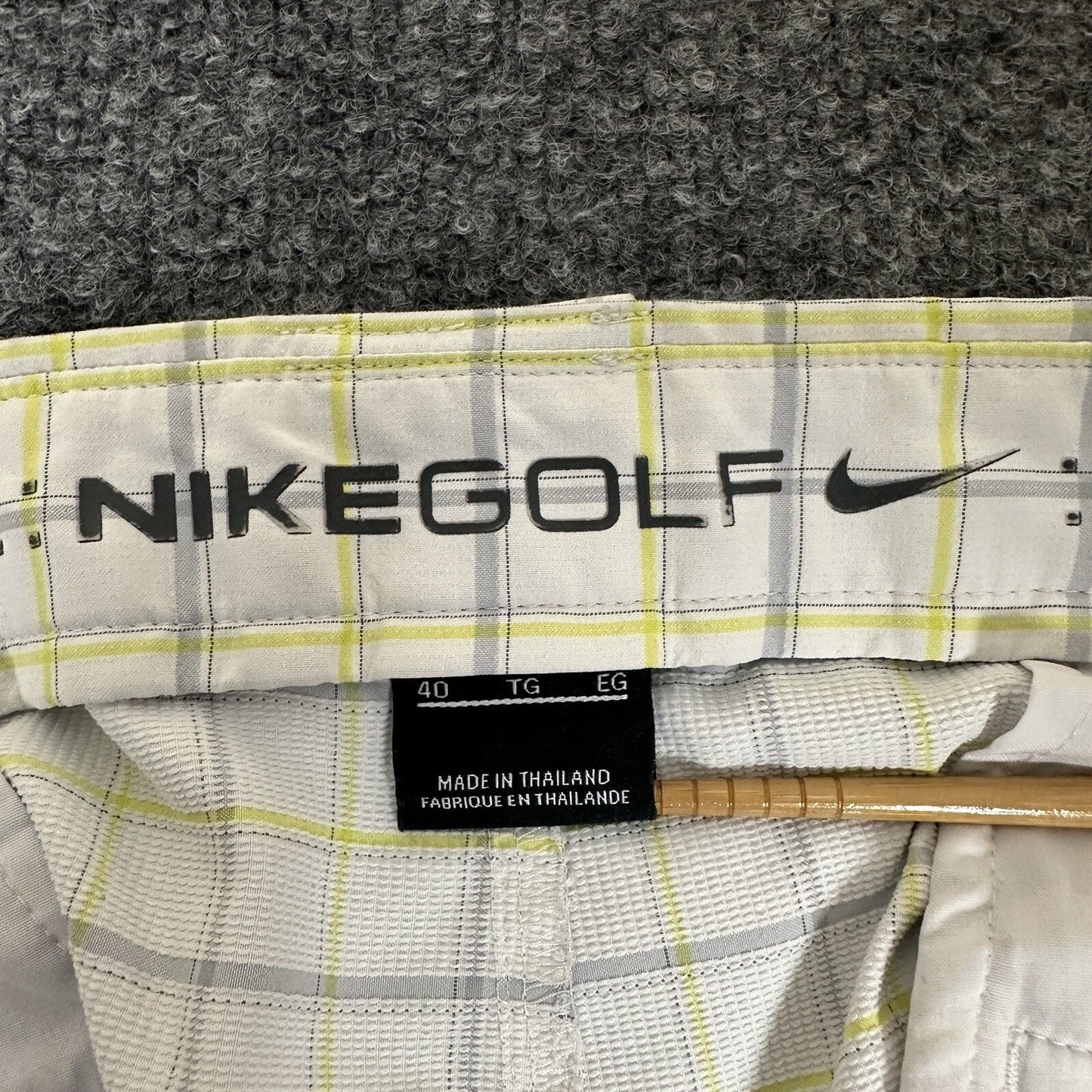 Nike Golf Shorts Men 40 (42) White Yellow Plaid Flat Front 11.5" High Rise Adult