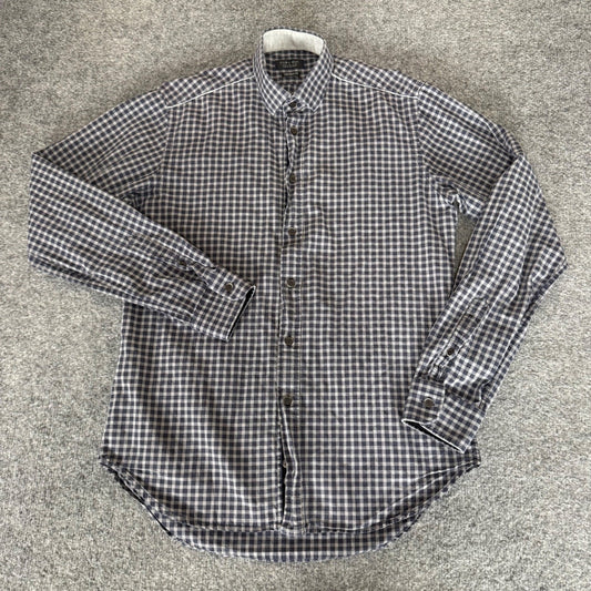 Zara Man Tailored Fit Gingham Button Up Shirt Blue Small Long Sleeve Cotton