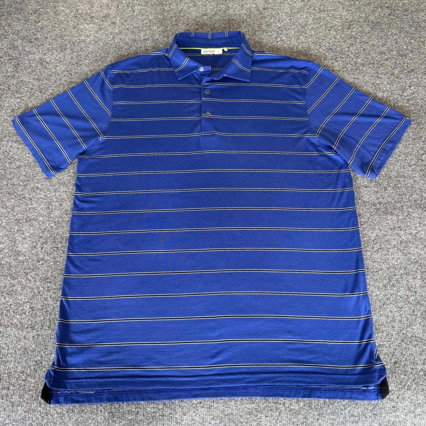 Tasc Performance Polo Shirt Blue Striped Mens Large Golf Athletic Casual Stretch