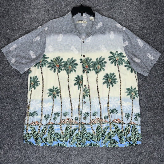 Batck Bay Hawaiian Shirt Mens XL Rayon Palm Trees Pineapple Short Sleeve Adult