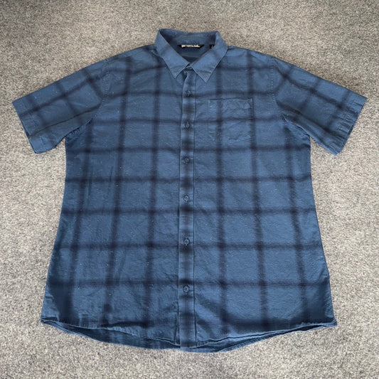TravisMathew Mens XL Blue Plaid Short Sleeve Button Up Shirt Golf Casual Comfort