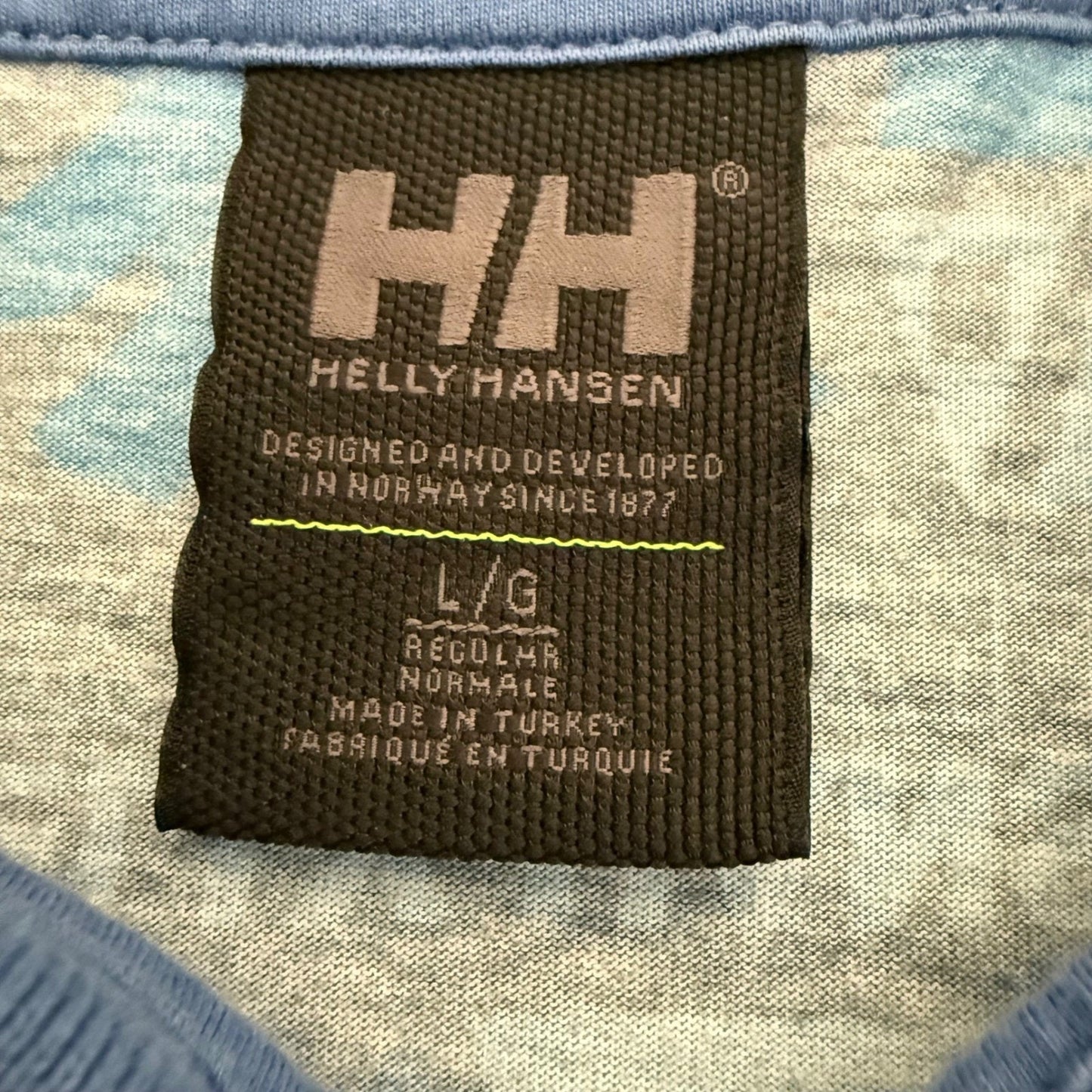 Helly Hansen Polo Shirt Mens Large Blue AOP Short Sleeve Athletic Outdoor Casual