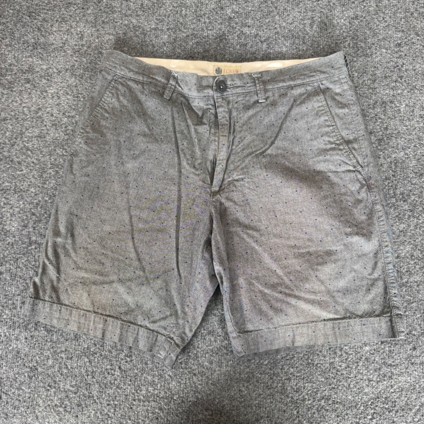 J.Crew Mens 32 Gray Blue Polka Dot Chino Shorts Cotton Casual Flat Front Summer
