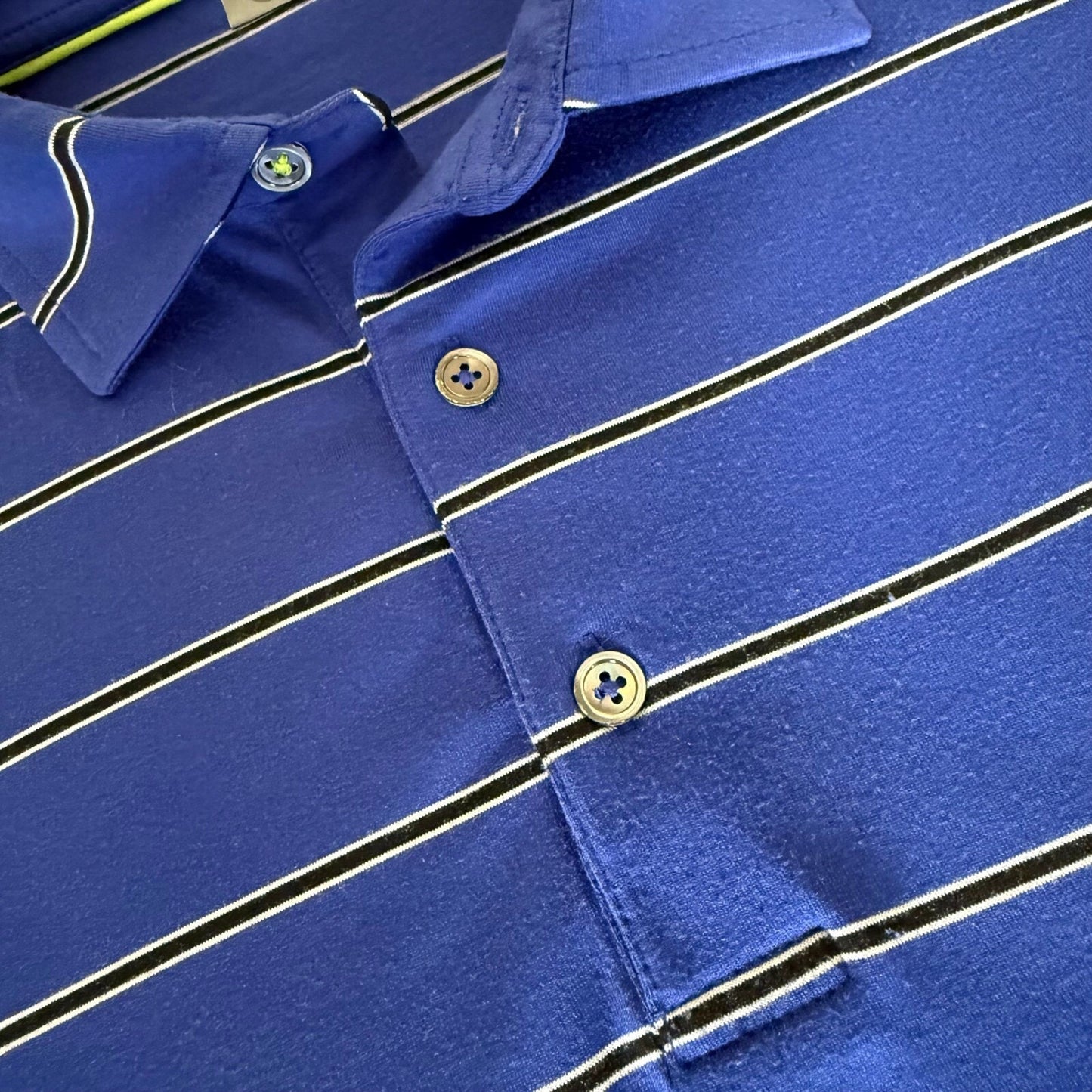 Tasc Performance Polo Shirt Blue Striped Mens Large Golf Athletic Casual Stretch