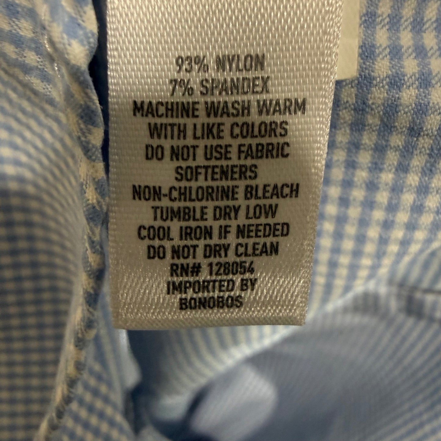 Bonobos Performance Shirt Mens Medium Tailored Fit Gingham Blue Stretch Casual