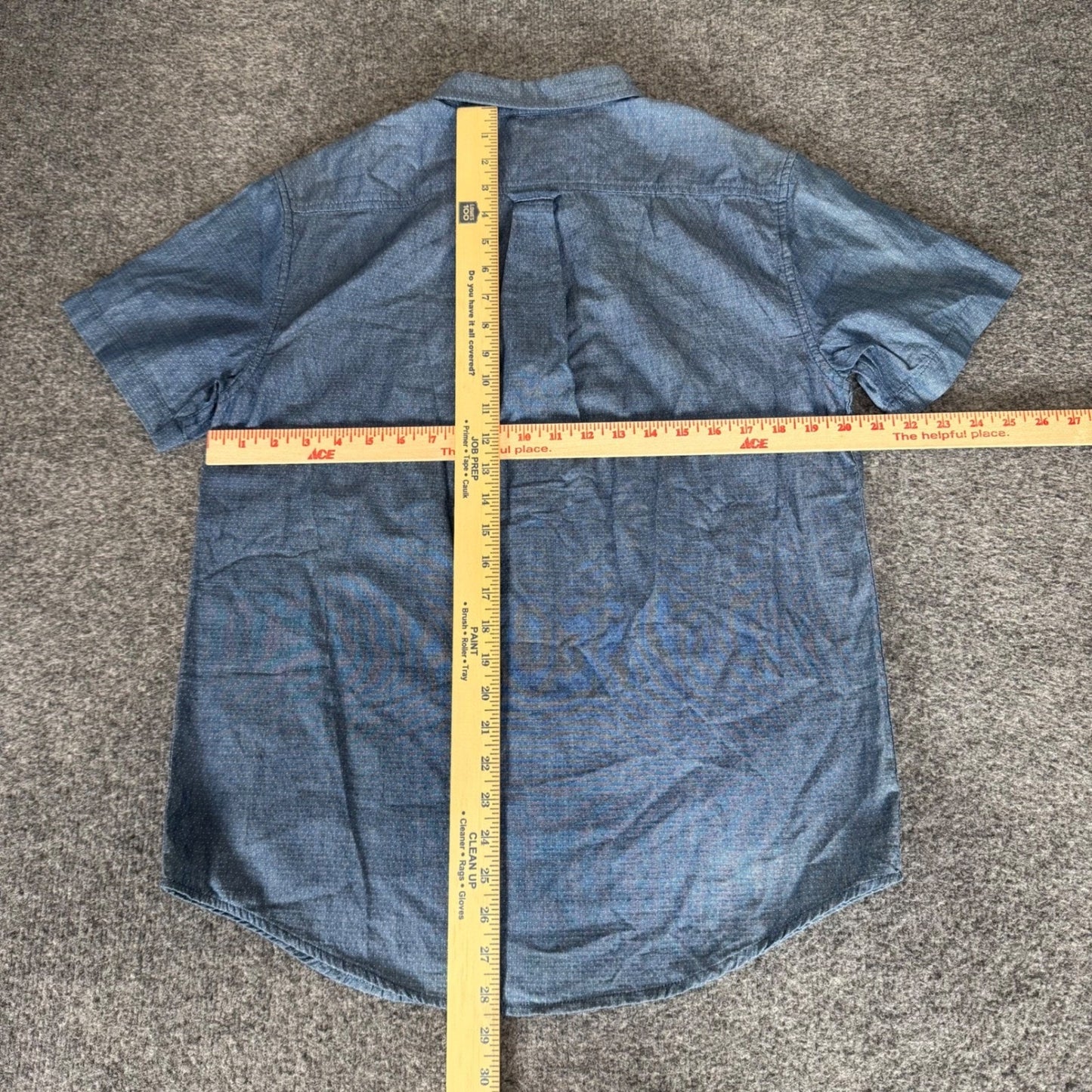 Rhythm. Huckberry Mens Medium Micro Dot Blue Cotton Short Sleeve Button Up Shirt