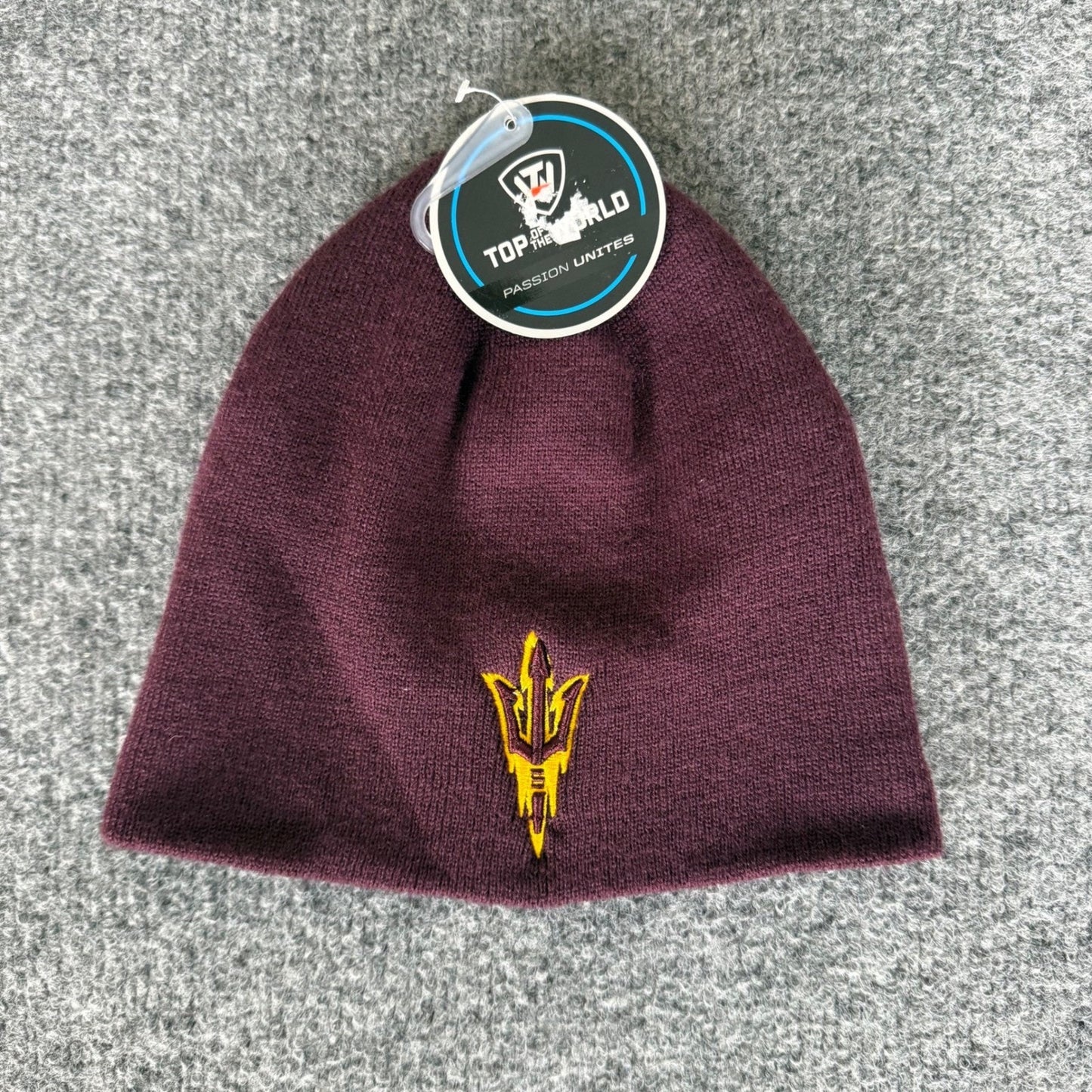 ASU Arizona State Sun Devils Beanie Maroon Knit Hat Mens OSFM College Winter Cap