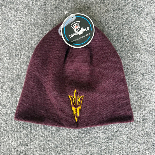 ASU Arizona State Sun Devils Beanie Maroon Knit Hat Mens OSFM College Winter Cap