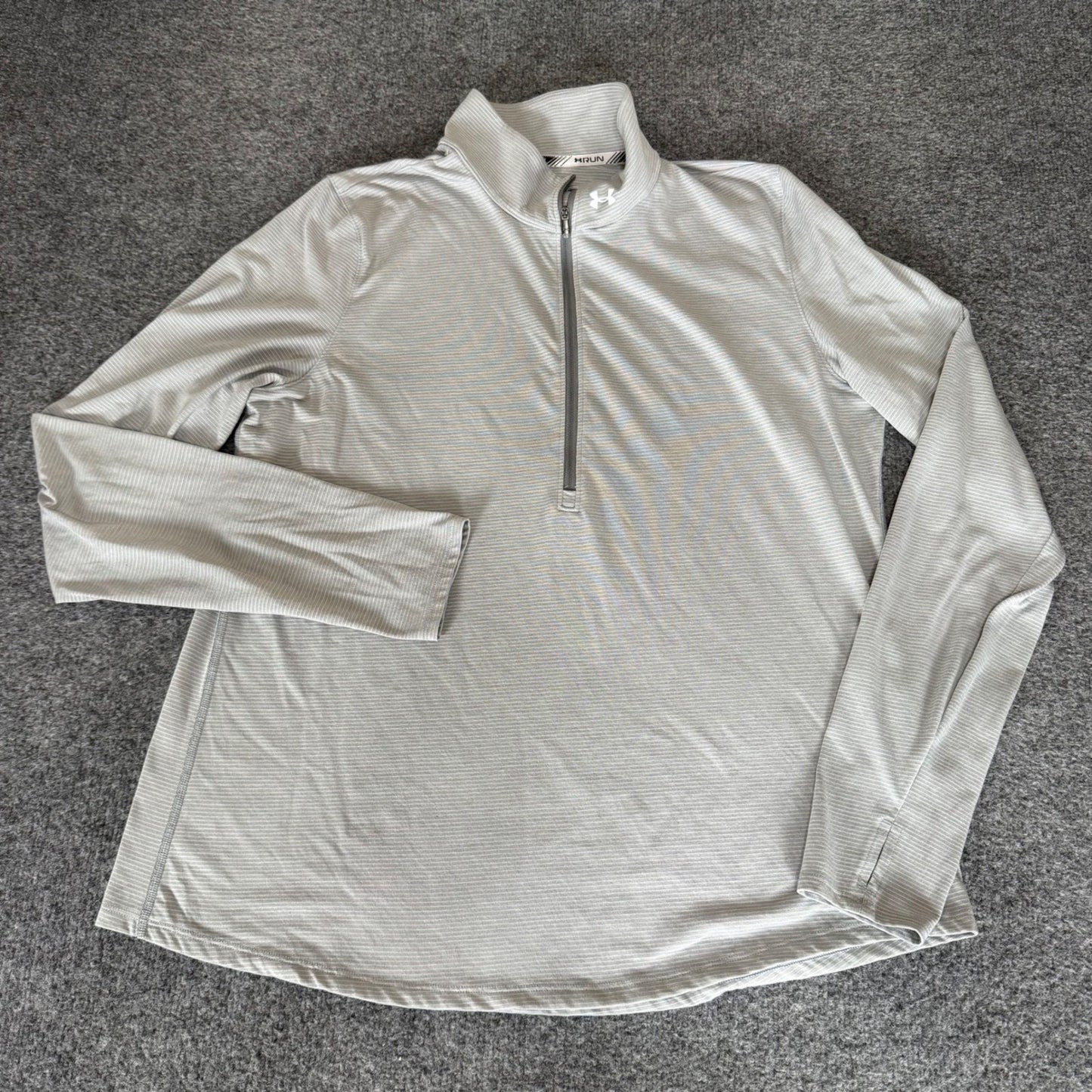 Under Armour HeatGear Run Mens XXL Gray Striped 1/4 Zip Pullover Thumbholes