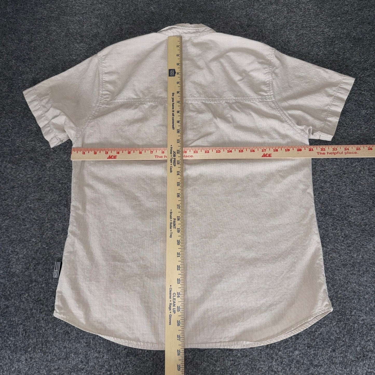 Coalatree Organics Shirt Mens M Beige Short Sleeve Button Up Made in USA Outdoor