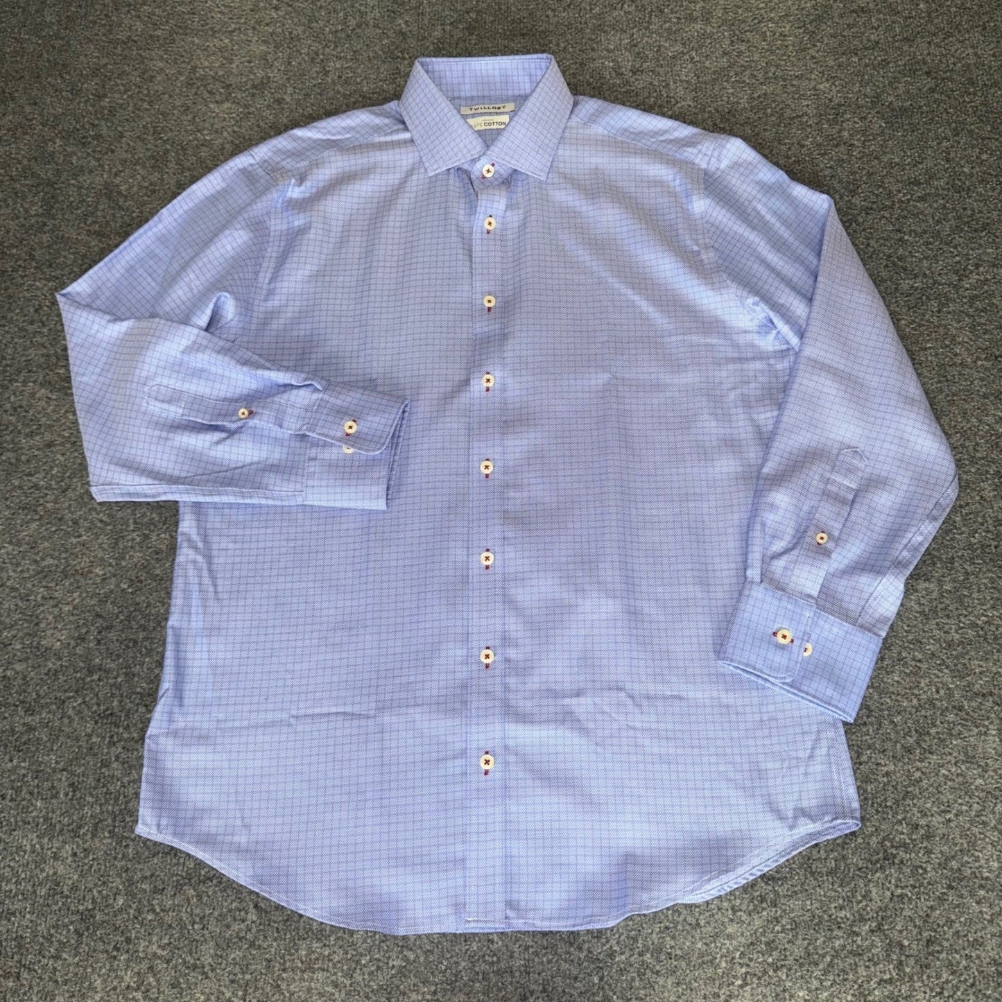 Twillory Men Safe Cotton Non-Iron Dress Shirt Tailored Fit Blue Check 16.5 32/33