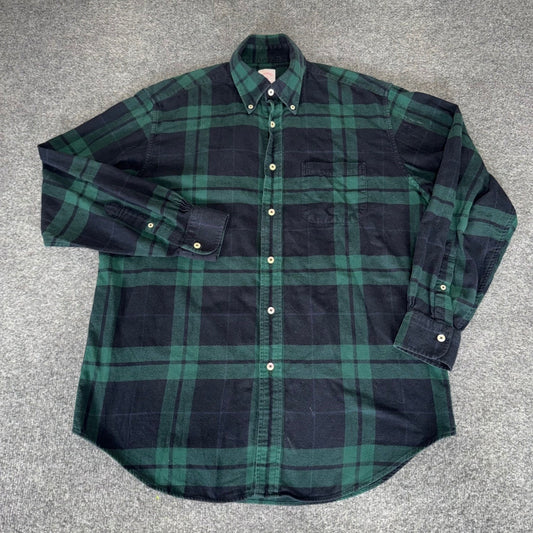Brooks Brothers 346 Men M Green Plaid Flannel Shirt Long Sleeve Button Up Cotton