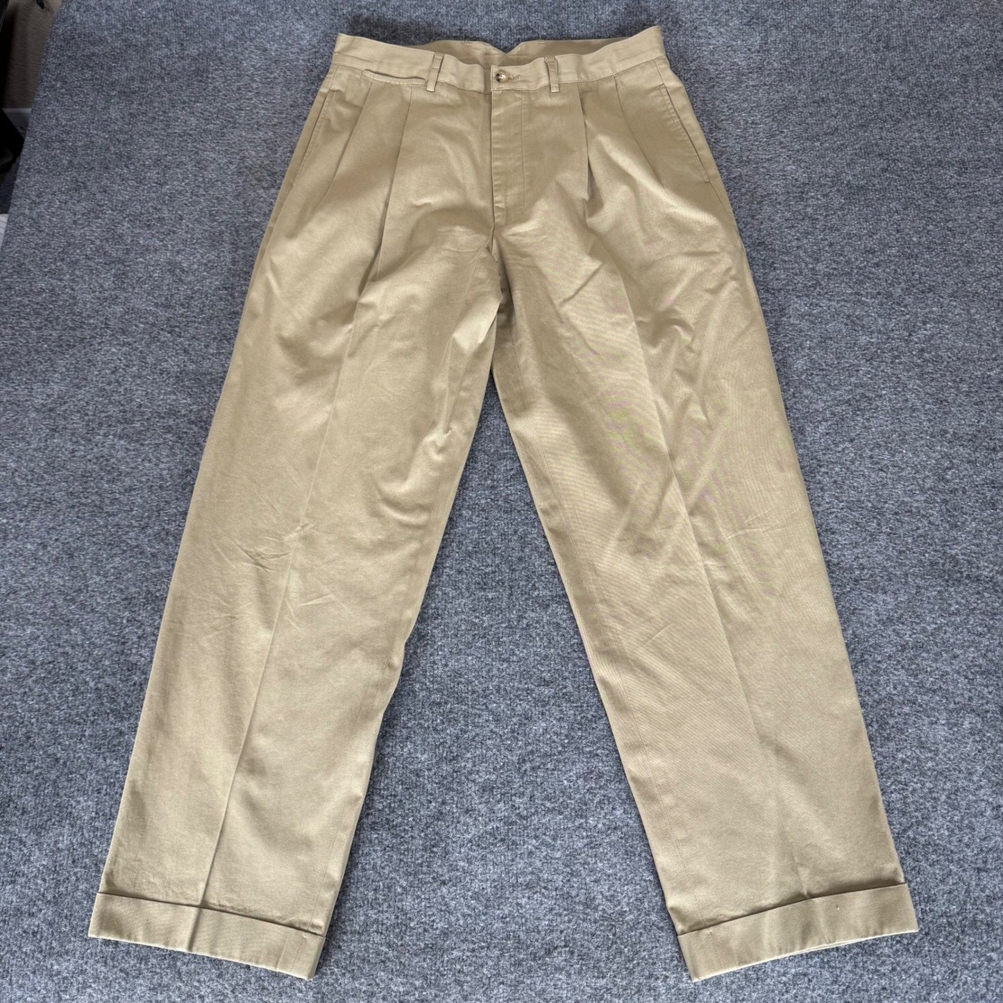 Faconnable Dress Pants Mens 34x30 Khaki Pleated Cotton Classic Business Casual