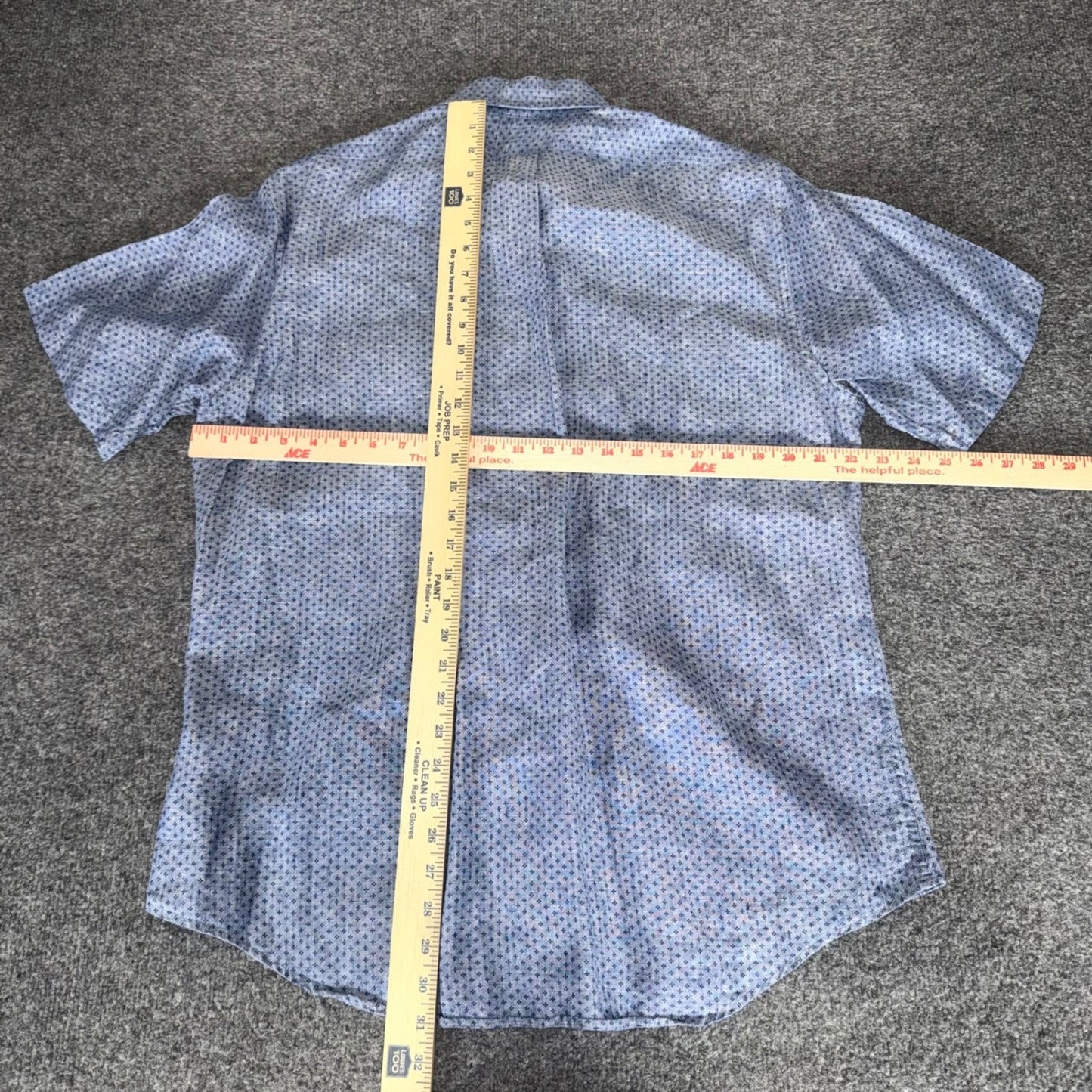 Brooks Brothers Regent Mens Blue Geometric Linen Shirt Large Short Sleeve Casual