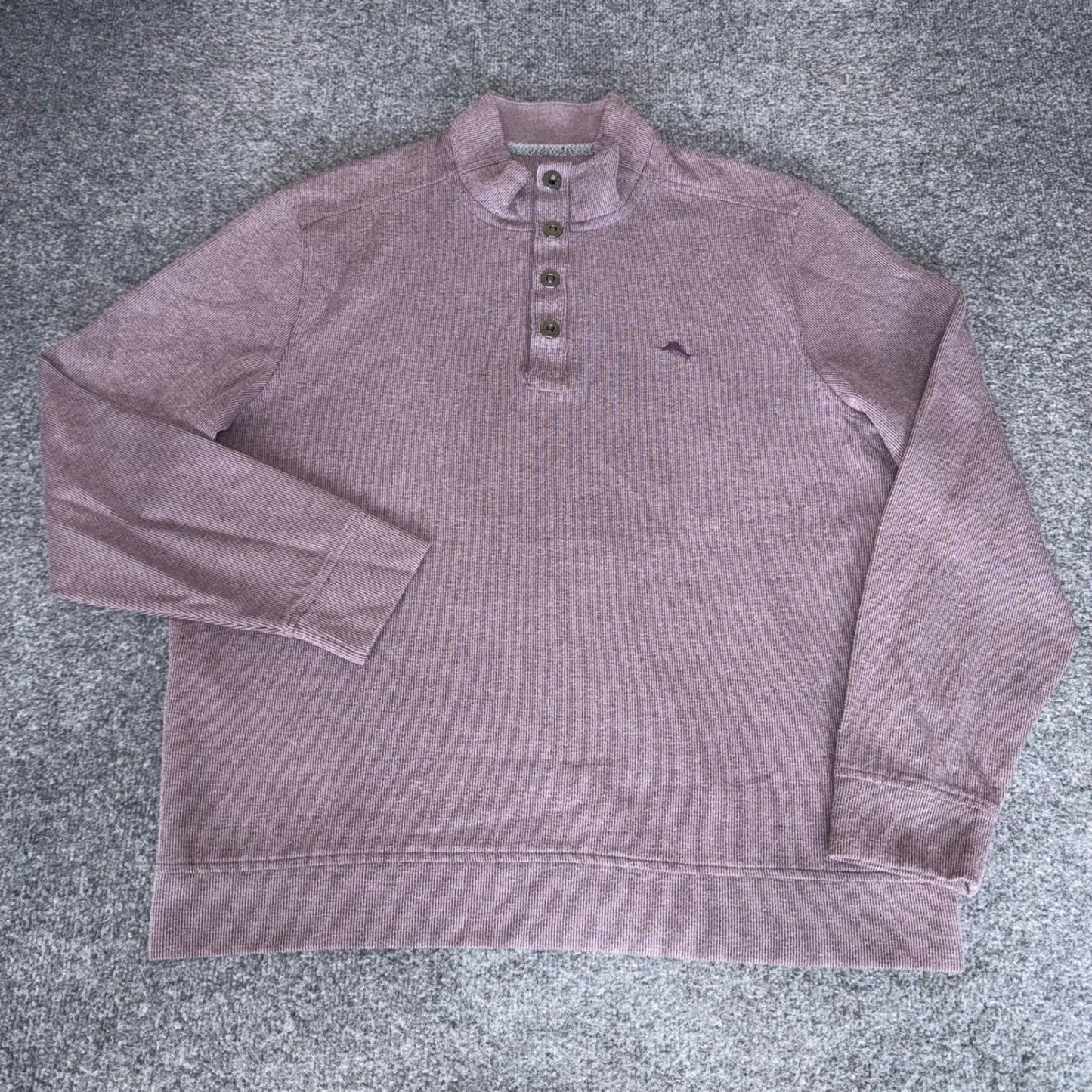 Tommy Bahama Mens XL 1/4 Snap Button Pullover Sweater Heather Mauve Ribbed Knit