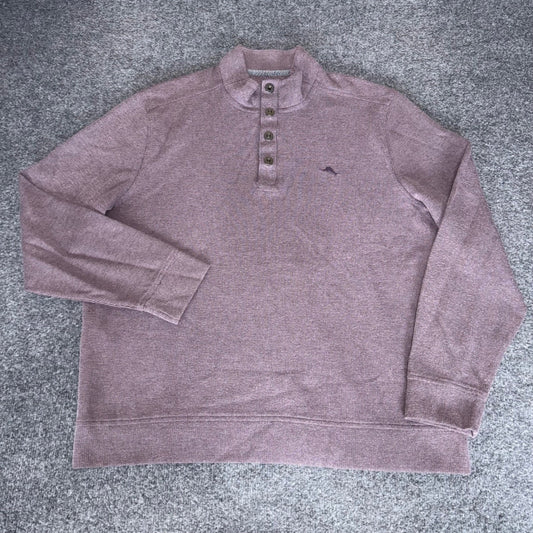 Tommy Bahama Mens XL 1/4 Snap Button Pullover Sweater Heather Mauve Ribbed Knit