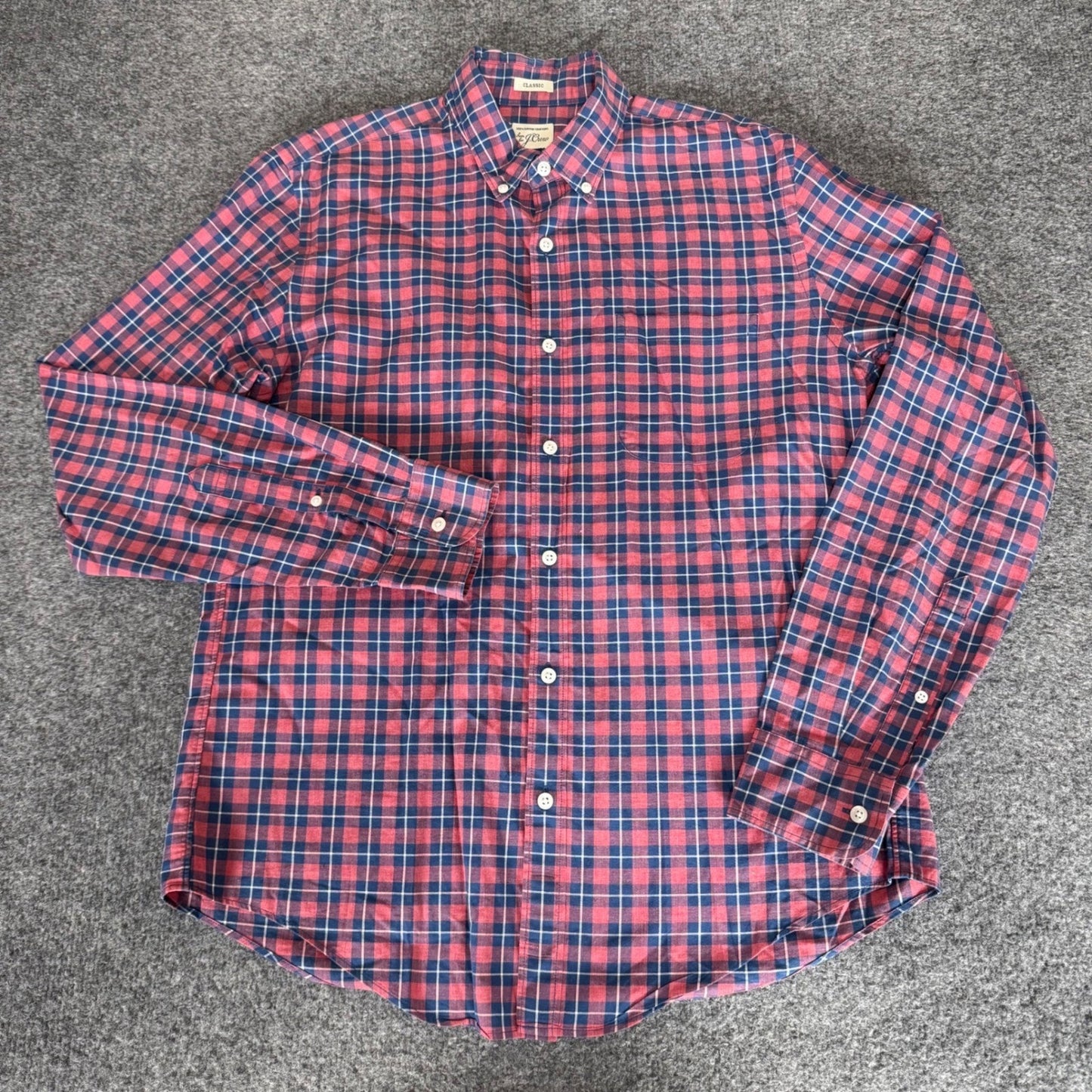 J.Crew Mens Classic Fit Plaid Button Down Shirt Red Blue Cotton Medium Casual