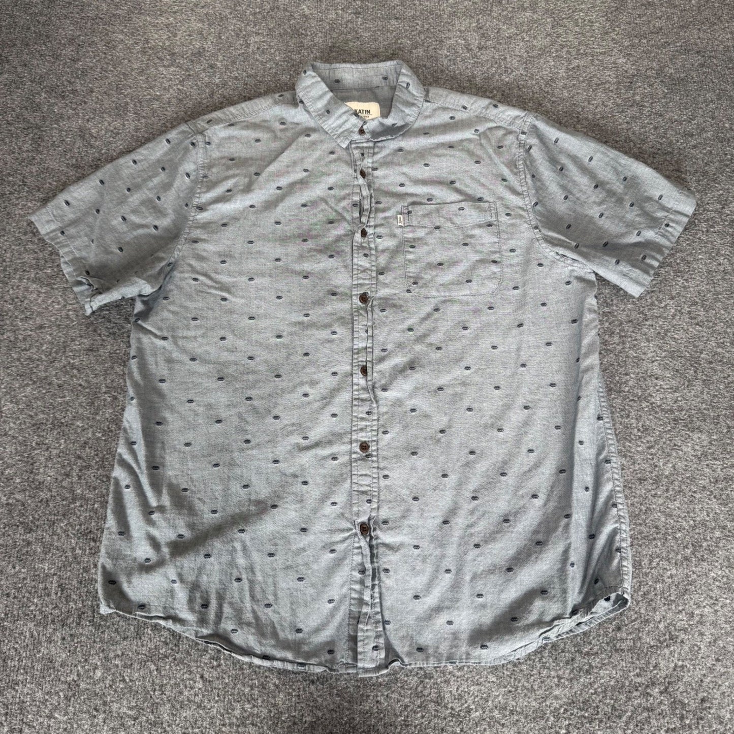 Katin Mens Large Gray Short Sleeve Button Up Shirt Cotton Casual Surf Beach