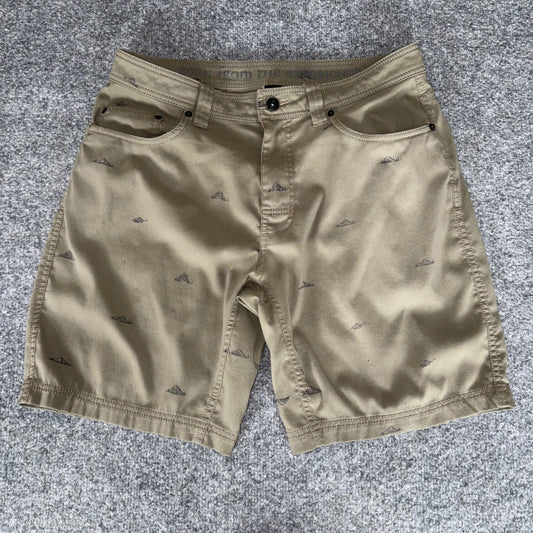 prAna Brion Shorts Mens 32 Olive Green Geometric Hiking Outdoor Casual Stretch