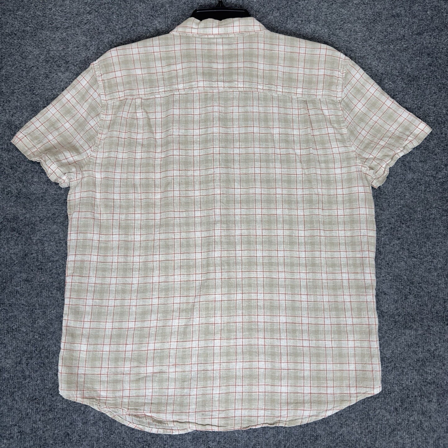 Mutual Weave Shirt Mens XL Beige Red Plaid Linen Short Sleeve Button Up Pocket