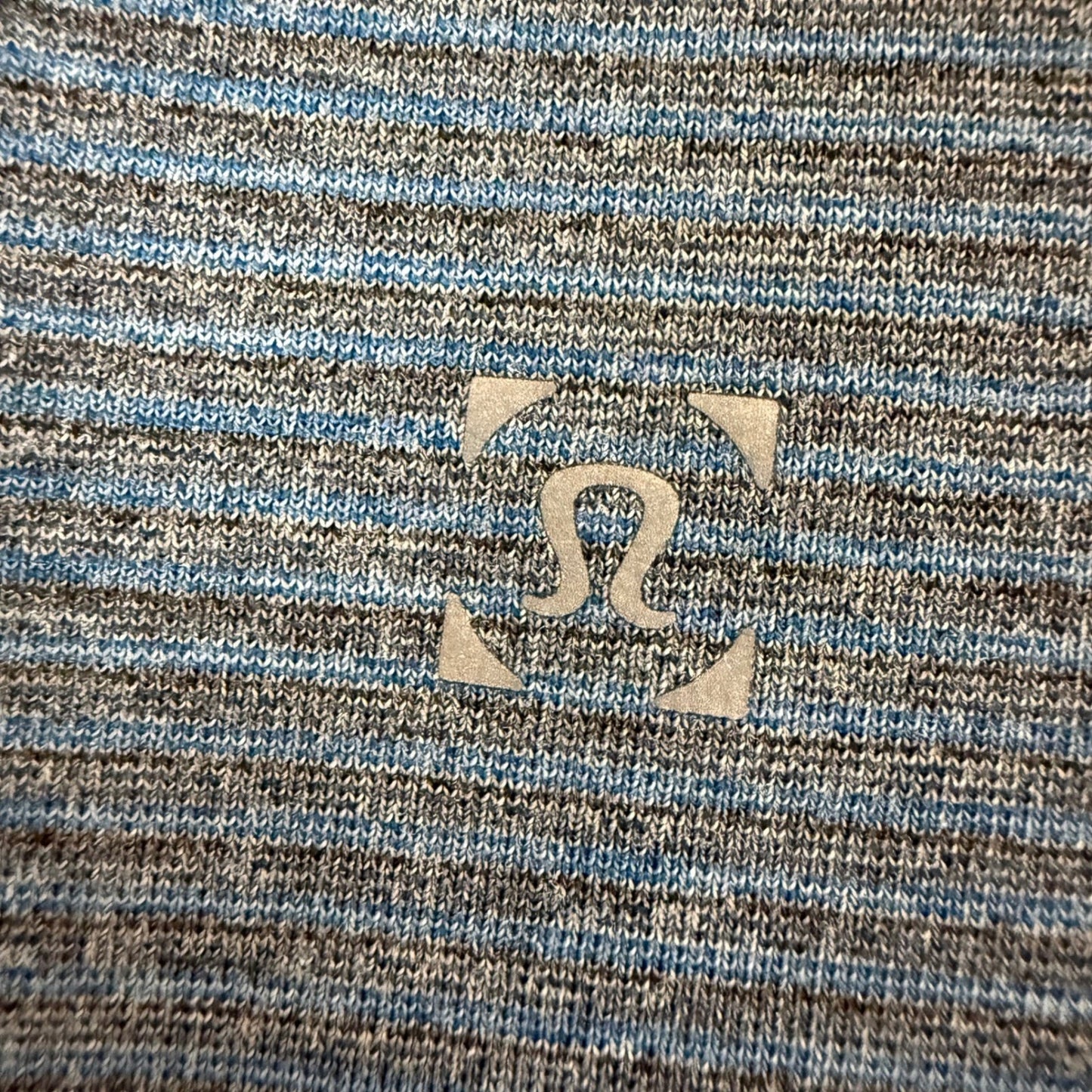 Lululemon Polo Shirt Striped Gray Blue Mens Medium Athletic Fit Performance Golf