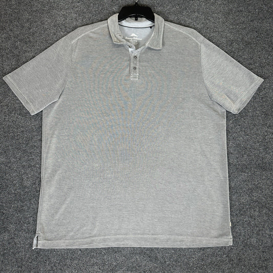Tommy Bahama Polo Shirt Mens 2XL Grey Short Sleeve Casual XXL Dadcore Adult