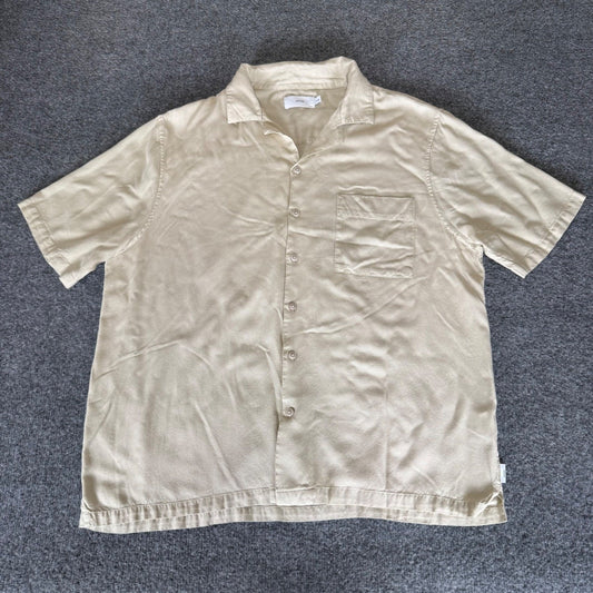 Onia Shirt Mens Large Beige Short Sleeve Button Up Viscose Casual Resort Wear