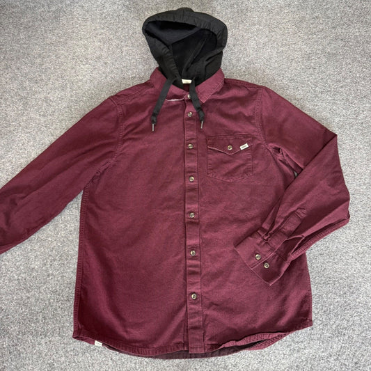 Vans Flannel Hoodie Shirt Mens Small Burgundy Corduroy Long Sleeve Button Up
