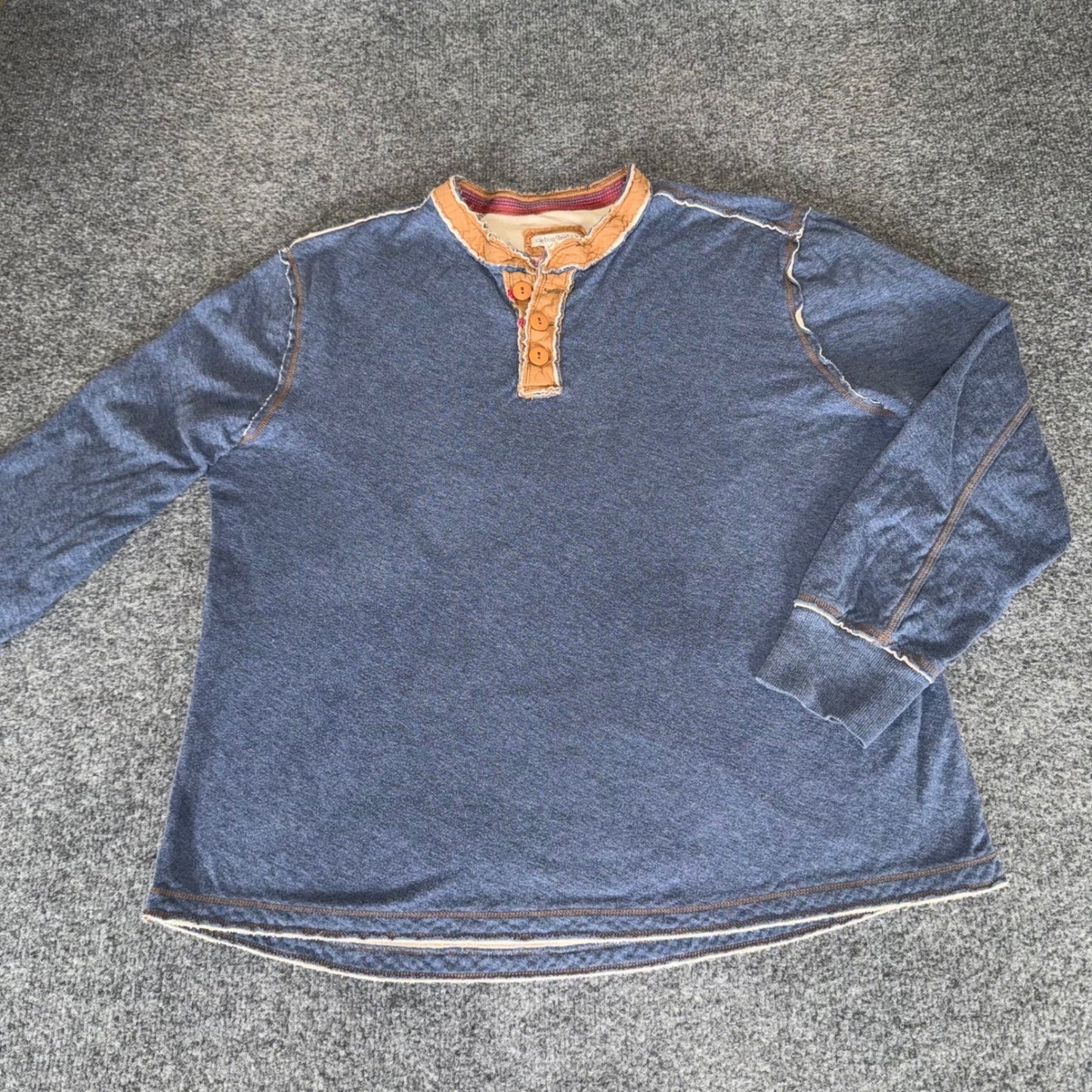 Carbon 2 Cobalt Kinetic Henley Shirt Mens Large Blue Long Sleeve Pullover Casual