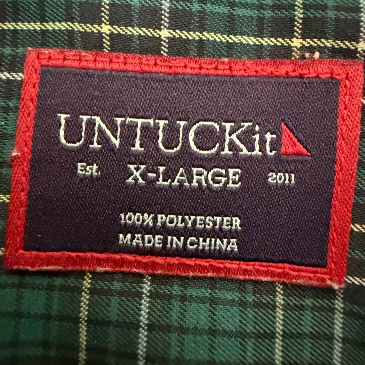 UNTUCKit Mens XL Green Plaid Long Sleeve Button Up Shirt Polyester Casual Top