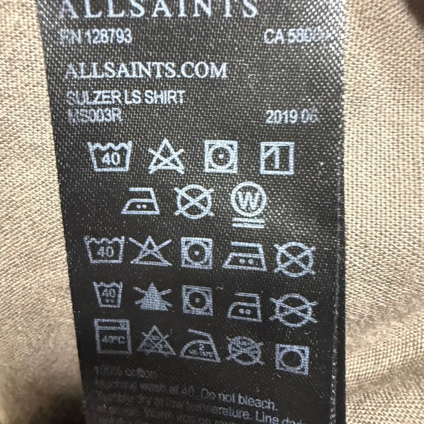 AllSaints Sulzer Long Sleeve Shirt Mens XS Brown Cotton Button Up Casual