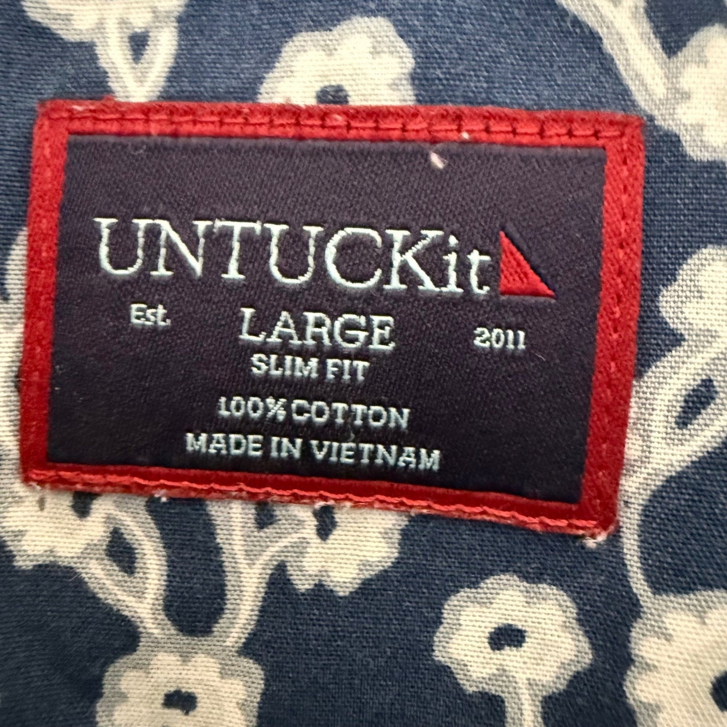 UNTUCKit Mens Large Slim Short Sleeve Floral Button Up Shirt Blue Casual Summer