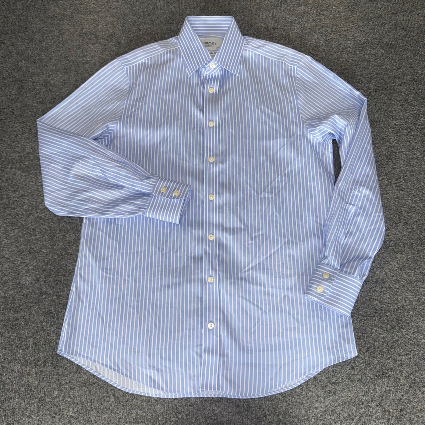 Charles Tyrwhitt Mens 15.5 33 Non Iron Slim Fit Striped Dress Shirt Blue White