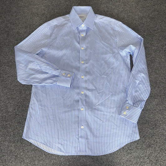 Charles Tyrwhitt Mens 15.5 33 Non Iron Slim Fit Striped Dress Shirt Blue White
