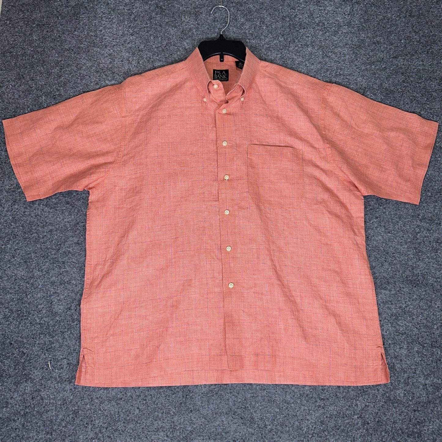 Jos A Bank Traveler Shirt Men XL Coral 100% Linen Button Down Long Sleeve Pocket