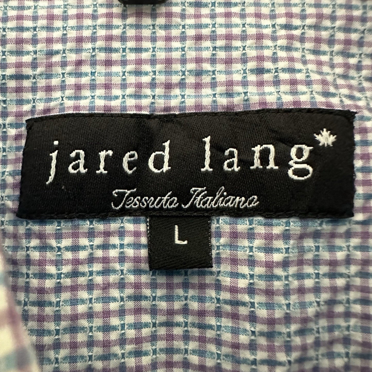 Jared Lang Shirt Men's Large Geometric Seersucker Short Sleeve Button Up Casual