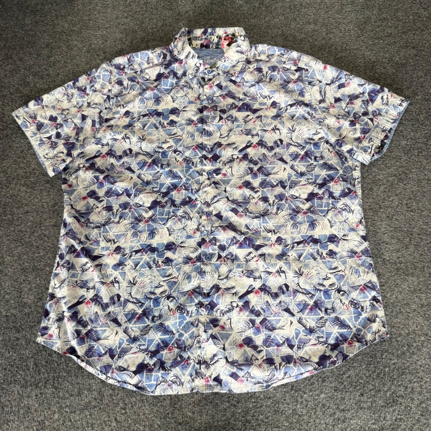 Robert Graham Men 2XL Blue Geometric Short Sleeve Classic Button Up Shirt Casual