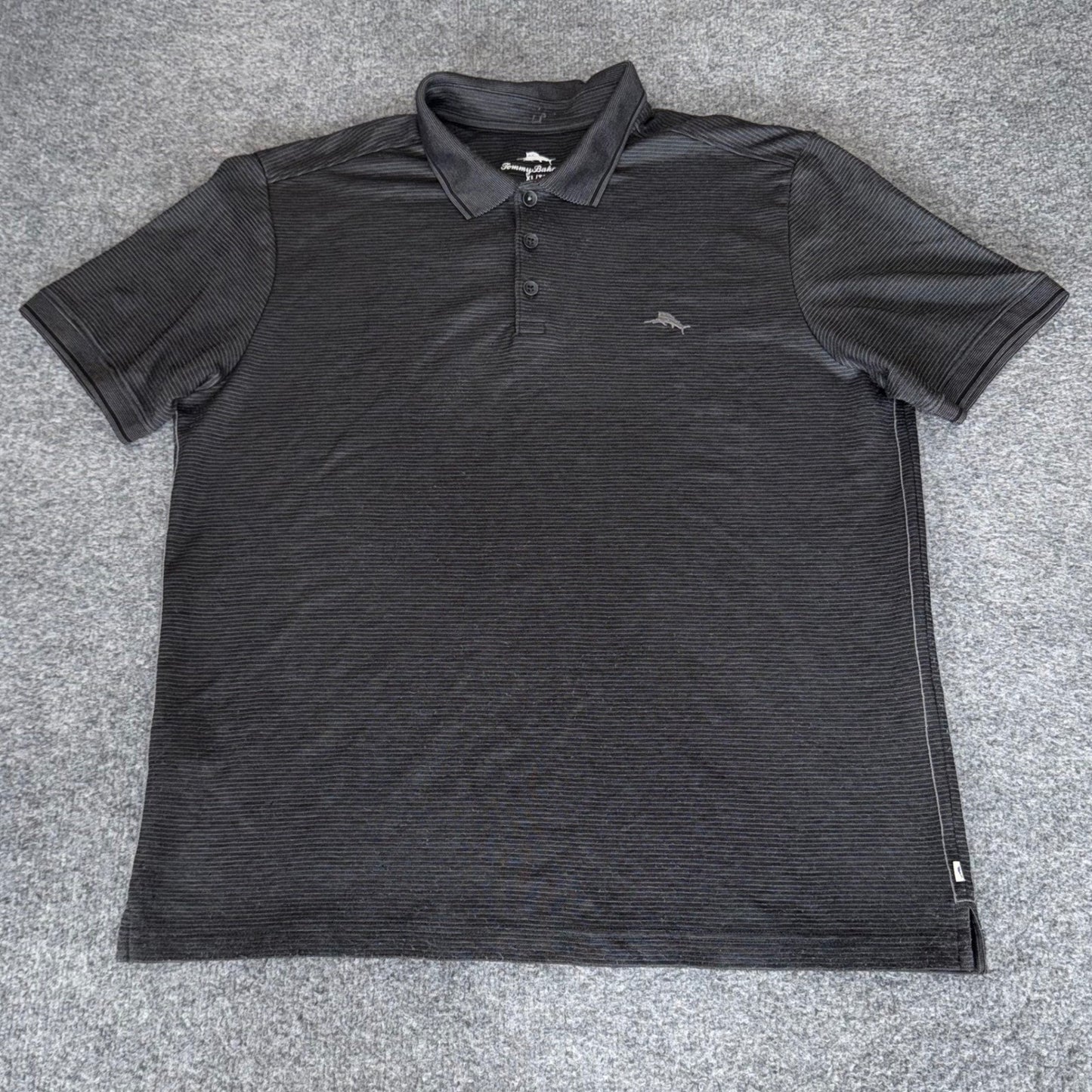 Tommy Bahama Mens XL Gray Striped Short Sleeve Polo Shirt Cotton Casual Golf