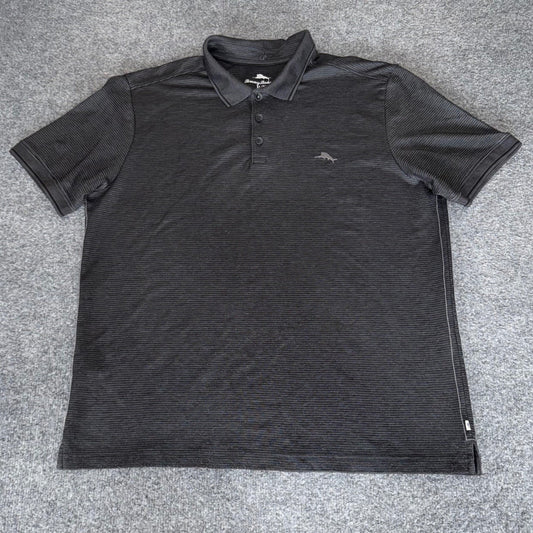 Tommy Bahama Mens XL Gray Striped Short Sleeve Polo Shirt Cotton Casual Golf