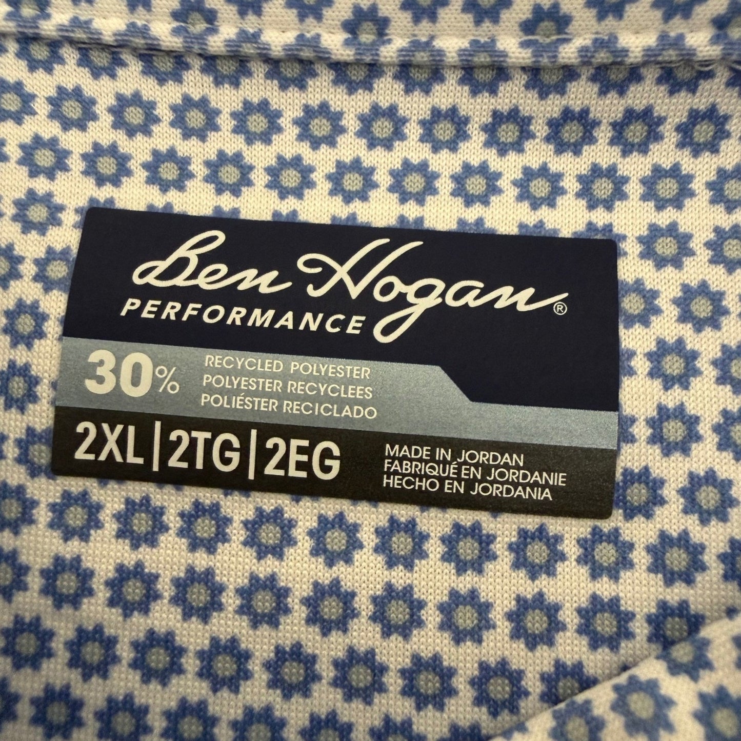 Ben Hogan Performance Polo Shirt Mens 2XL Blue Floral Golf Short Sleeve Athletic