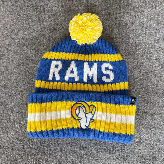 47 Brand Los Angeles Rams NFL Beanie Mens Blue Yellow Knit Pom Cuffed Hat OSFA